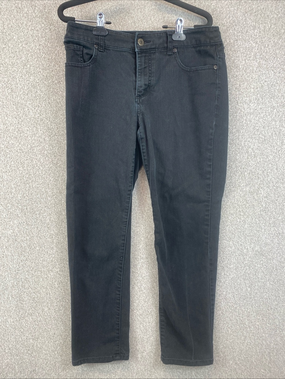 Chico's The Platinum Black Stretch Jeans Womens (Size 0.5/ US 6-8) Mid Rise Moto